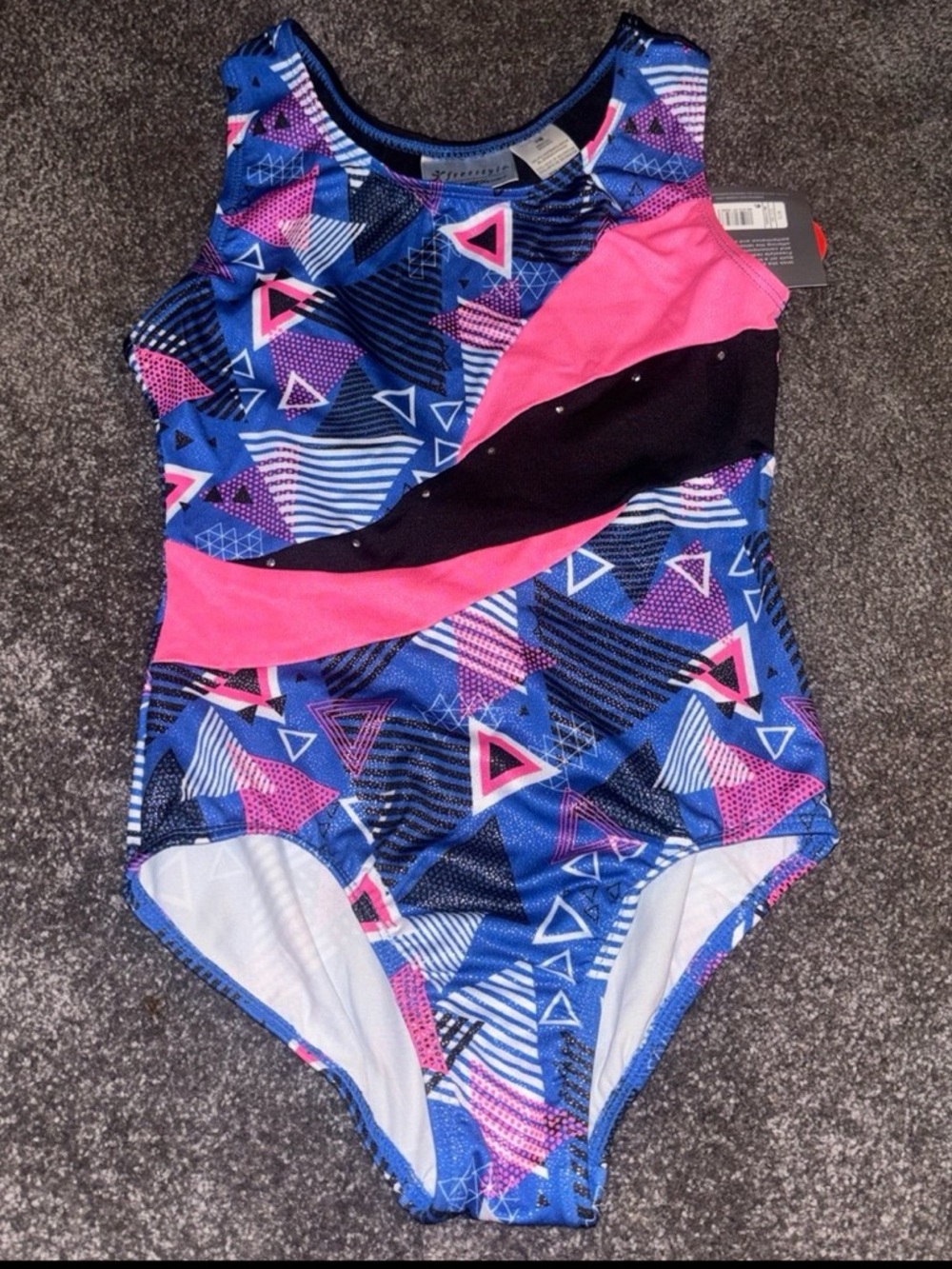 Girls Geometric Print Gymnastics Leotard in Blue & Pink